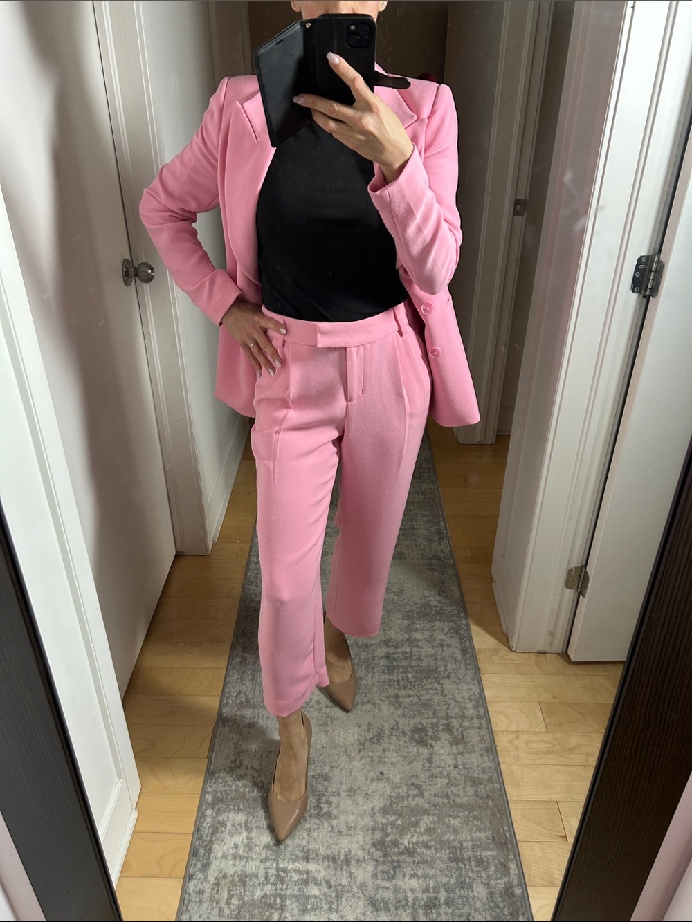 Express Bubblegum Pink Stretch Suit Set Blazer & Stylist Ankle Pants - Picture 3 of 8